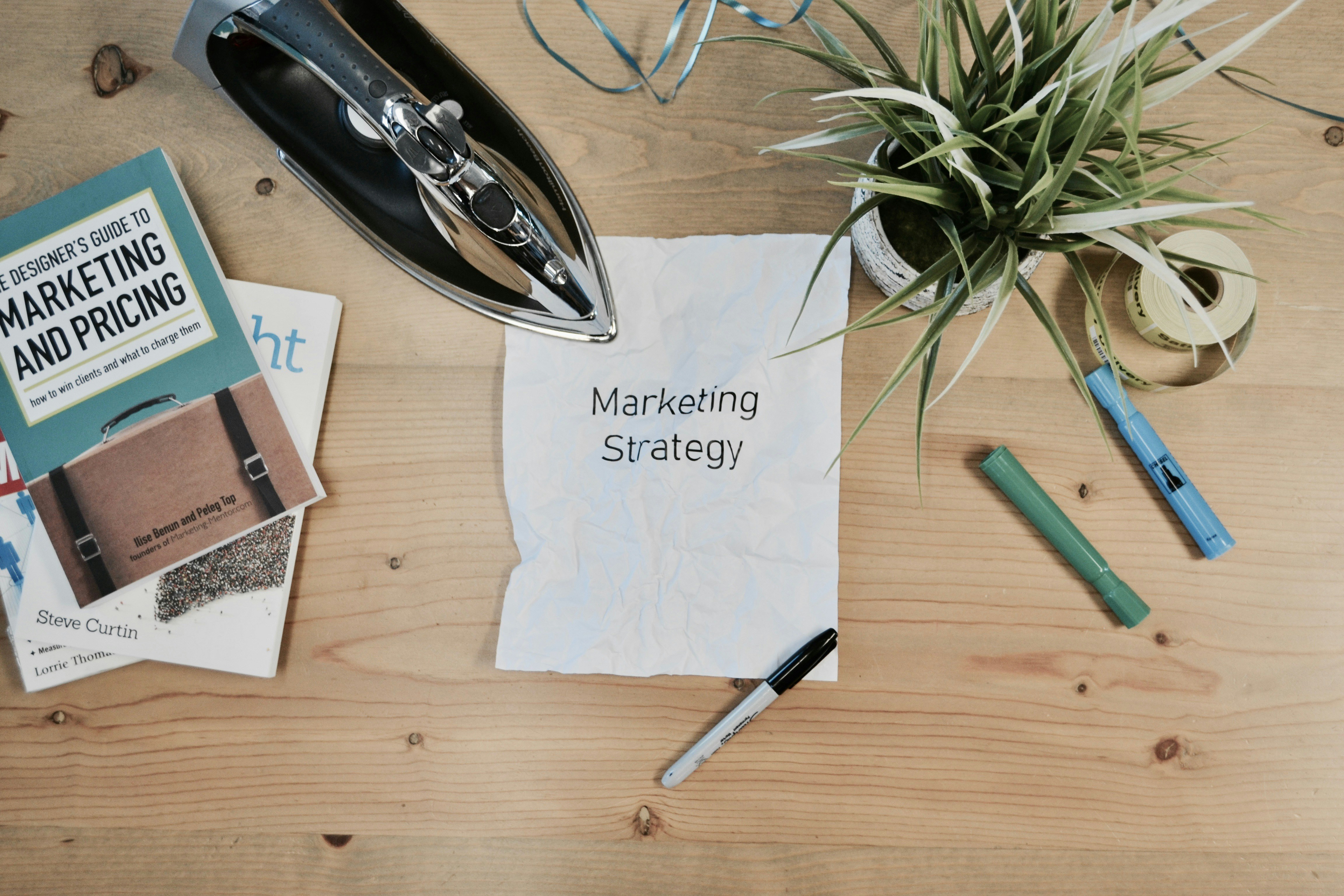 Marketing strategy printed on crumpled paper